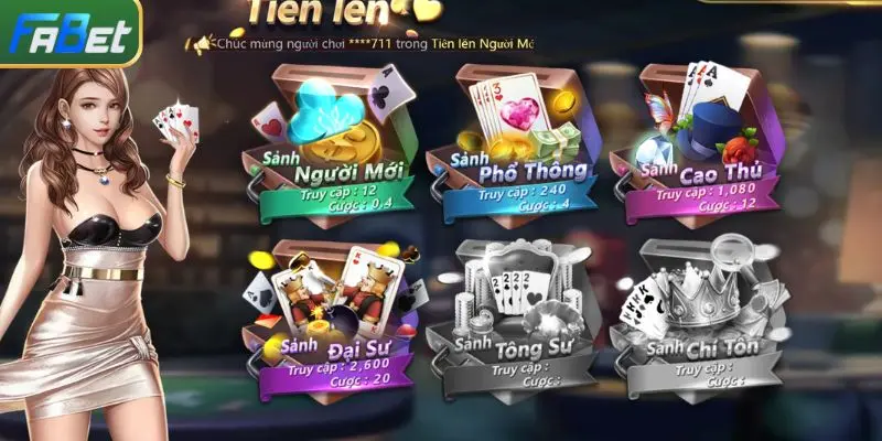 Giao diện sảnh game tiền lên miền Bắc tại nhà cái Fabet
