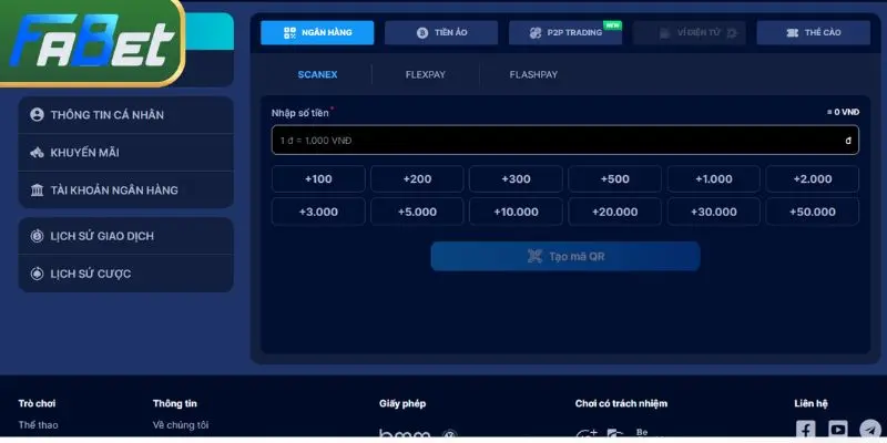 Nạp bằng ngân hàng luôn là cách phổ thông nhất