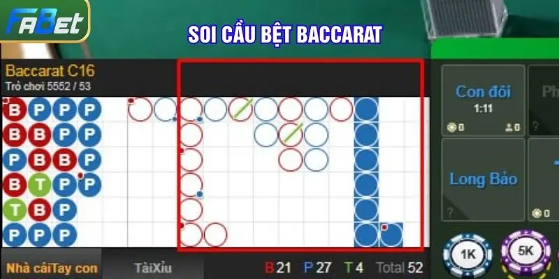 Soi cầu bệt Baccarat xuất hiện thường dài từ 7 tay liên tiếp trở lên